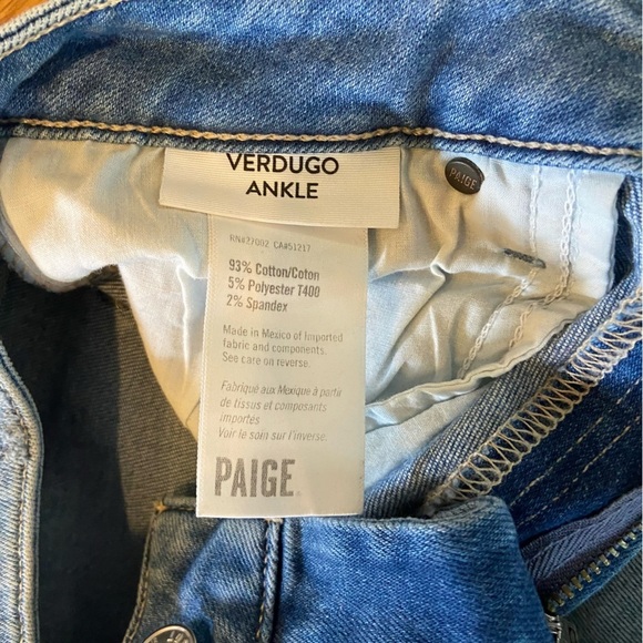 Paige Verdugo Ankle Jeans Size 26 Denim Stretch Distressed Casual Raw Hem - Picture 5 of 7
